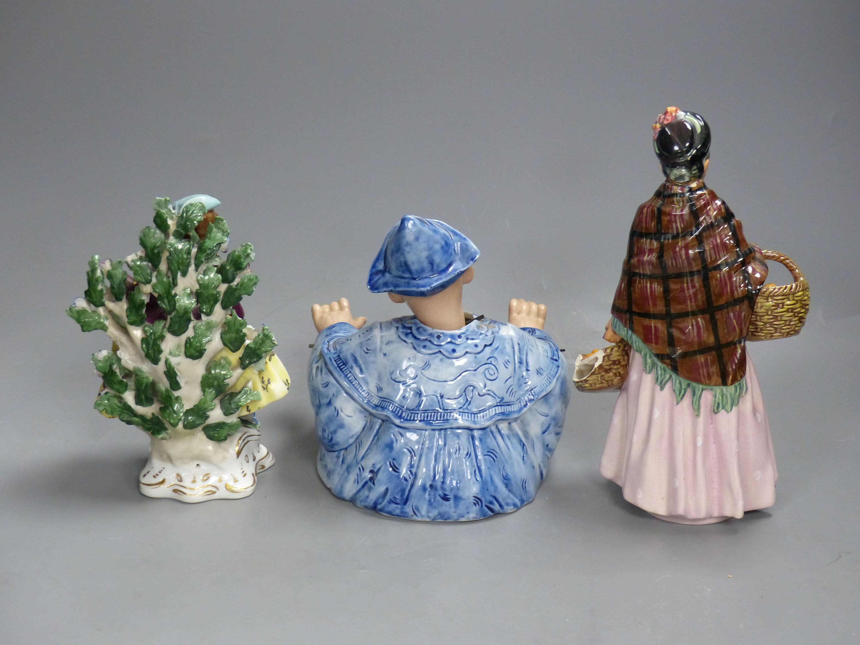 A Continental blue and white nodding figure of a Chinese man, two other figures and three other items